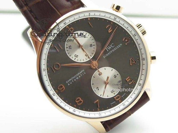 MIROTIME 0110 Original Portuguese 40mm Chrono RG Gray Dial Sliver Subdial on Leather Strap A 7392